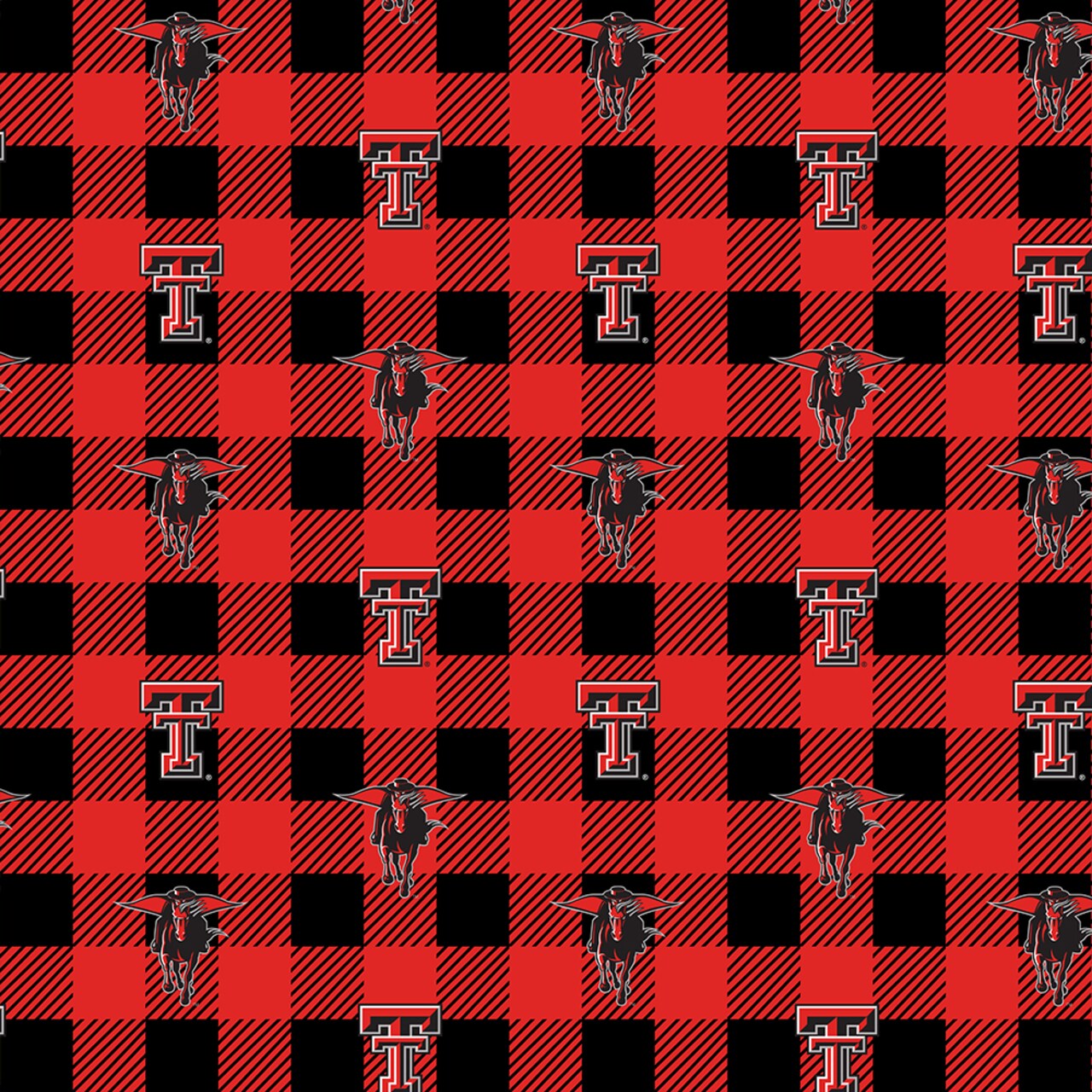 Sykel Enterprises-Texas Tech University Fleece Fabric-Texas Tech Red Raiders Buffalo Plaid Fleece Blanket Fabric-Sold by the yard